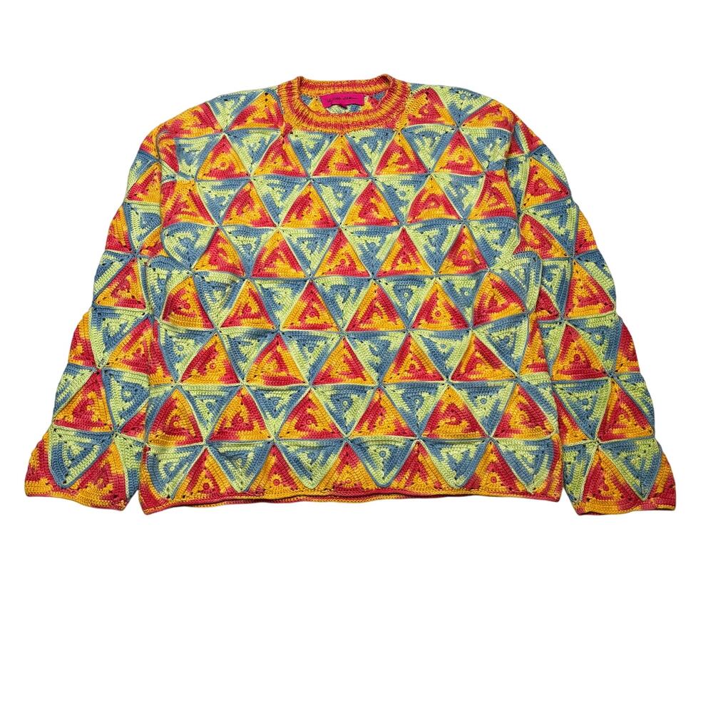 The Elder Statesman Solar Crochet Pullover Multicolor Cotton Size XL/XXL Luxury